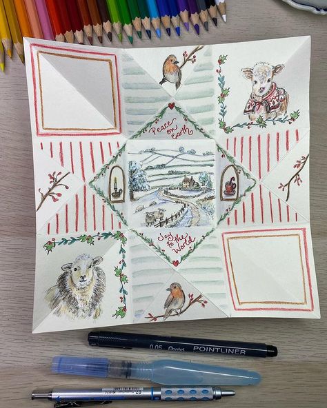 Christmas Victorian Puzzle Purse, Puzzle Purse, Paper Puzzle, Envelope Card, Drawing Inspo, Origami Art, Christmas Card Design, Seasons Greetings, Diy Gifts