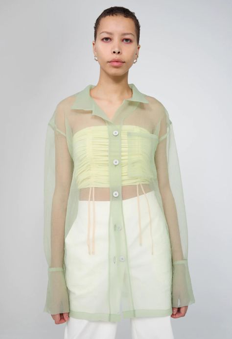 Shop The Sheer Fashion Trend That Will Be Everywhere This Summer Silk Organza Dress, Oversize Blouse, Organza Shirt, Sheer Clothing, Organza Blouse, White Slip Dress, Button Sleeves, Sheer Fashion, Crochet Mini Dress