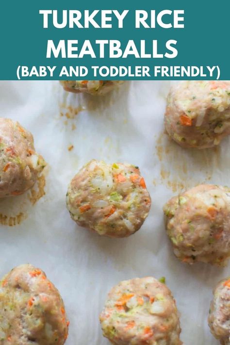 These super easy and moist turkey meatballs with rice are the perfect iron-rich finger food for babies, children of all ages, and adults! Infant Meatball Recipe, Turkey Rice Meatballs, Turkey Meatballs Blw, Dinner For 13 Month Old, Blw Ground Turkey, Baby Food With Meat, Infant Finger Foods, Infant Dinner Ideas, Ground Turkey Recipes For Baby