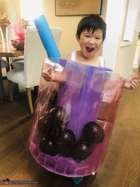 Diy Boba Costume, Bubble Tea Costume, Boba Costume, Waffle Costume, Tea Costume, Unique Diy Costumes, Homemade Costumes For Kids, Egg Waffles, Taro Bubble Tea