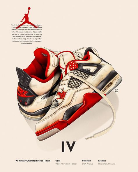 Air Jordan Art, Air Jordan Poster, Aesthetic Sneakers, Nike Poster, Sneakers Sketch, Sneakers Illustration, Air Jordan Iv, Jordan Iv, Shoe Poster