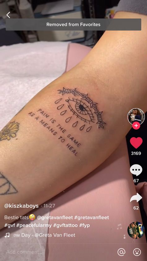 Greta Van Fleet Tattoo Age Of Man, Tears Of Rain Tattoo Greta Van Fleet, Gvf Tattoo Ideas, Gvf Tattoo, Greta Van Fleet Tattoo, Tattoo Future, Rain Tattoo, F Tattoo, Sharpie Tattoos