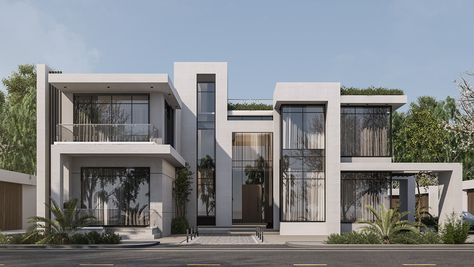 CONTEMPORARY VILLA :: Behance Modern Villa Front View, Bloxburg Modern Home Exterior, Contemporary Villa Exterior, Villa Modern Exterior, Modern Contemporary House Exterior, Contemporary Villa Design, Villa Floor Plan, Modern Villa Exterior, Villa Exterior Design