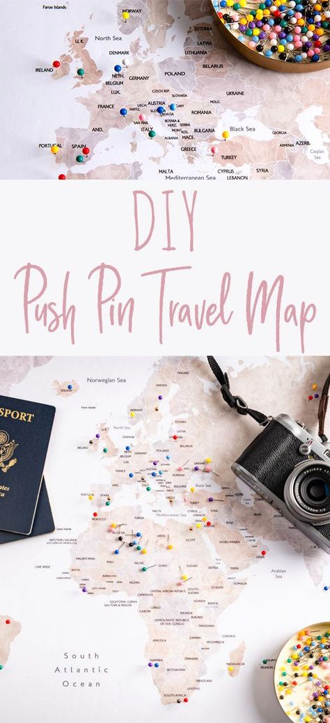 Create your own DIY push pin travel cork board map. This craft idea is perfect for showing where you have travelled and been on holiday. Pin Cork Board, Diy Push Pins, Diy Pin Board, Cork Board Map, Travel Map Diy, Diy Cork Board, Travel Map Pins, Pushpin Travel Map, Travel Crafts