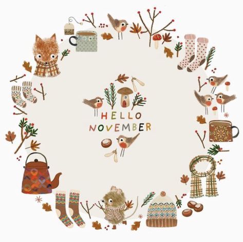 Nettle And Twig, November Graphic Design, Hello November Images, November Graphics, Hello November Aesthetic, Hello November Wallpaper, November Drawings, November Illustration, Hygge Illustration