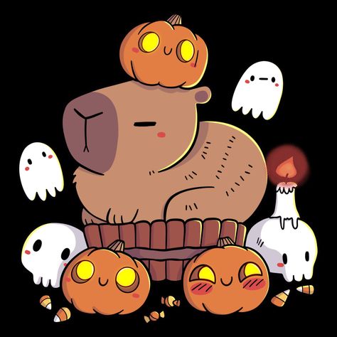 Cute capybara ready for Halloween season Cute Capybara, Skull Candle, Funny Ghost, How To Express Feelings, Sleepy Eyes, Ready For Halloween, Artist Statement, Halloween Season, Exotic Pets