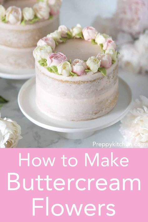 Making buttercream flowers elevate any dessert and making them is much easier than you think. The most important things to have are the right piping tips, buttercream that's the correct consistency and a little patience. Mini Flower Cake, Elegant Deserts, Easy Buttercream Flowers, Russian Cake Decorating, Korean Cakes, Russian Cake, Buttercream Flowers Tutorial, Korean Buttercream, Buttercream Piping