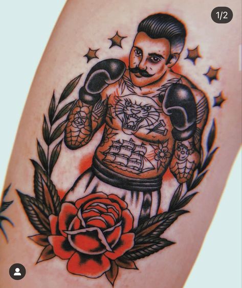 Tattoo Boxing, Gentleman Tattoo, Old School Tattoo Sleeve, Boxer Tattoo, Boxing Tattoos, Traditional Tattoo Stencils, Fighter Tattoo, Traditional Tattoo Old School, Mechanic Tattoo