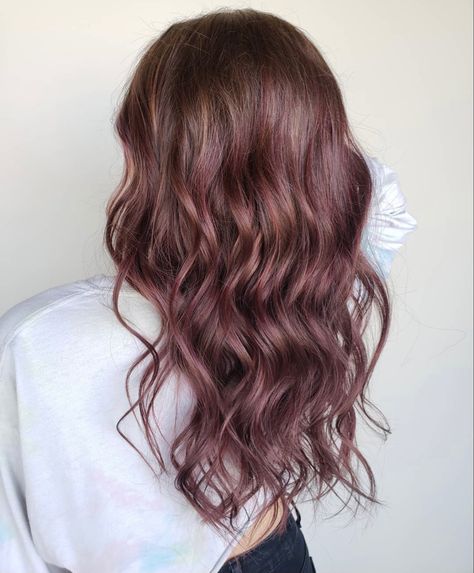 Dark Brown Rose Gold Hair, Rose Brown Hair Color Dark, Dusty Rose Brown Hair, Rose Chocolate Hair, Dusty Rose Balayage, Rose Brown Hair Color Brunettes, Light Burgundy Brown Hair, Rosy Brown Hair, Dark Rose Gold Hair Brunettes