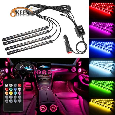 RGB LED Strip Car Interior Atmosphere Light Dash Floor Foot Decorative Light Music sound Control Multiple Lamp _ - AliExpress Mobile Car Led Interior, Car With Led Lights, Interior Led Lights Car, Car With Led Lights Inside, Car Interior Led Neon Strip Lights, Sound Control, Music App, Light Music, Led Strip