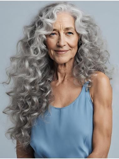 Curly Layered 18" Grey Beautiful Long Hair Wig Gray Haircuts, Short Grey Haircuts, Grey Hair With Bangs, Gray Hairstyles, Grey Curly Hair, Longer Pixie Haircut, Textured Haircut, Beautiful Gray Hair, Long Hair Wigs