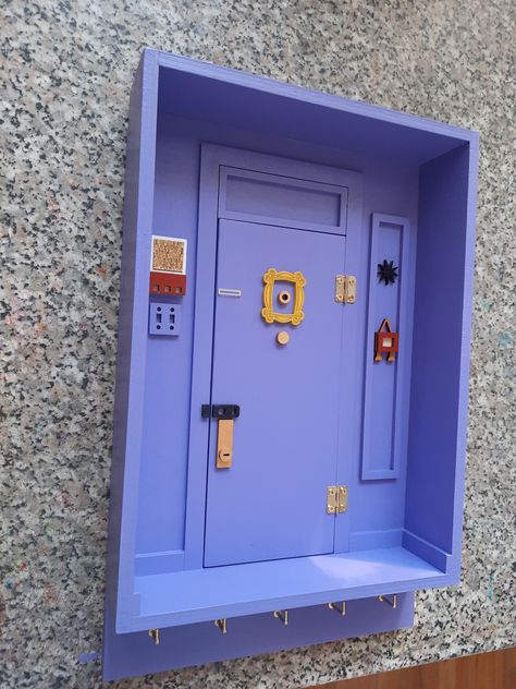 Friends apartment purple door Friends key holder for wall, Friends Gift wall Key Hook Holder, yellow frame friends welcome signWooden Key holder for wall Size with hooks 34x21,5x5,7 cm (13x8.5x2.2in). Friends Key Holder, Air Dry Clay Key Holder, Friends Door Frame, Monica's Door, Friends Sitcom, Friends Door, Friends Apartment, Apt Decor, Key Holder For Wall