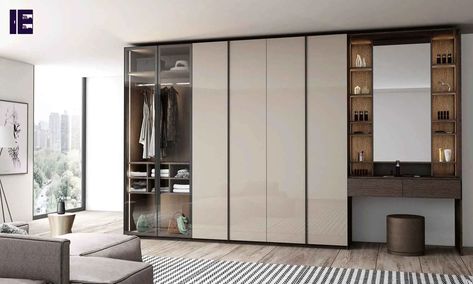 Wardrobe With Dressing Unit, Wardrobe Design With Dressing Table, Wardrobe With Dressing, Fitted Wardrobe Design, Dressing Unit, Glass Wardrobe, Fitted Wardrobe, Fitted Bedroom Furniture, Cupboard Lights