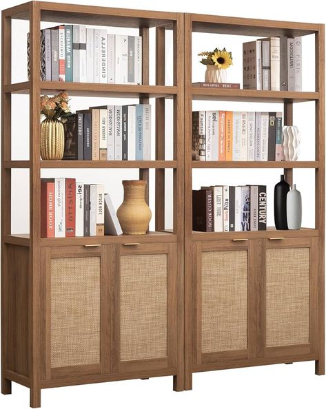 Amazon.com: SICOTAS Bookshelf 5 Tier Book Shelf Rattan Boho Tall Bookcase with Doors Storage Wood Shelves Large Bookshelves Farmhouse Bookcases Book Case for Living Room Bedroom Home Office Kitchen (Oak 2PCS) : Home & Kitchen Farmhouse Bookshelves, Shelves Large, Kitchen Oak, Farmhouse Bookcases, Bookcase With Doors, Large Bookshelves, Tall Bookcase, Bookcase Door, Tall Bookcases