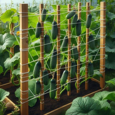 11 Easy DIY Cucumber Trellis Ideas: Boost Your Harvest And Save Space - My Besuited Home How To Make Cucumbers Last Longer, Trellis Cucumber Raised Beds, Grow Cucumbers Vertically, Grow Mini Cucumbers, Pallet Trellis, When To Harvest Cucumbers, Cucumber Varieties, Cucumber Trellis, Cucumber Plant