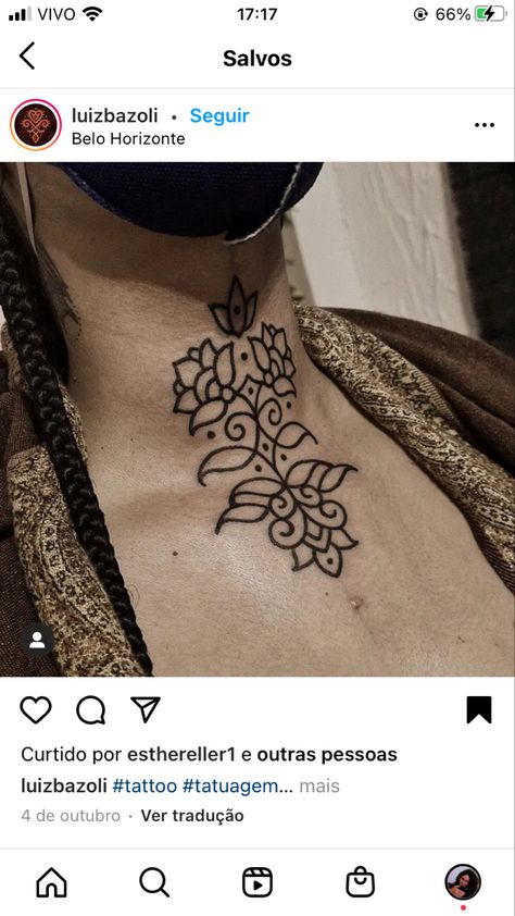 Simple Throat Tattoos For Women, Simple Neck Tattoos For Women, Ornamental Neck Tattoo, Side Leg Tattoo, Ornate Tattoo, Awful Tattoos, Throat Tattoo, Girl Back Tattoos, Tattoo Project