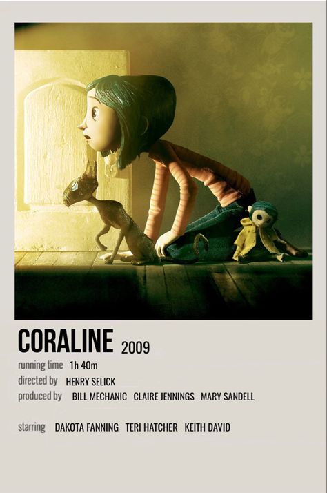 minimal polaroid movie poster for coraline Polaroid Poster Coraline, Movie Poster Coraline, Tim Burton Minimalist Poster, Coraline Polaroid Poster, Coraline Film Poster, Coraline Minimalist Poster, Coraline Poster Aesthetic, Movie Cards Wall, Movie Posters Tim Burton