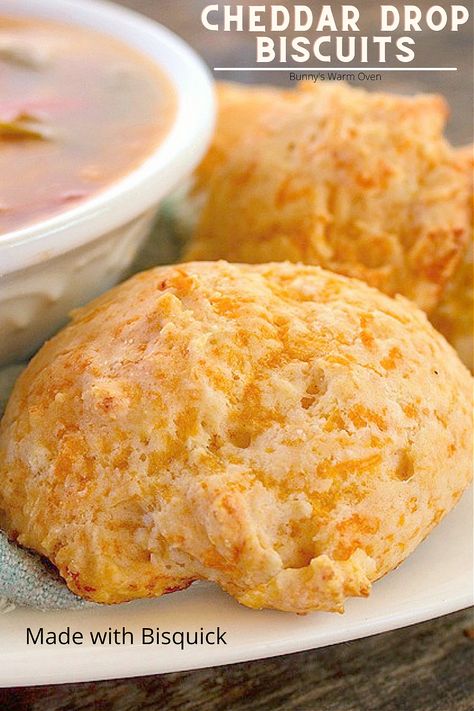 Cheddar Drop Biscuits on a white plate. Drop Biscuits Easy, Cheddar Drop Biscuits, Drop Biscuits, Cheese Biscuits, Biscuits Easy, Croatian Recipes, Cheese Flavor, Bread Cake, Quick Bread