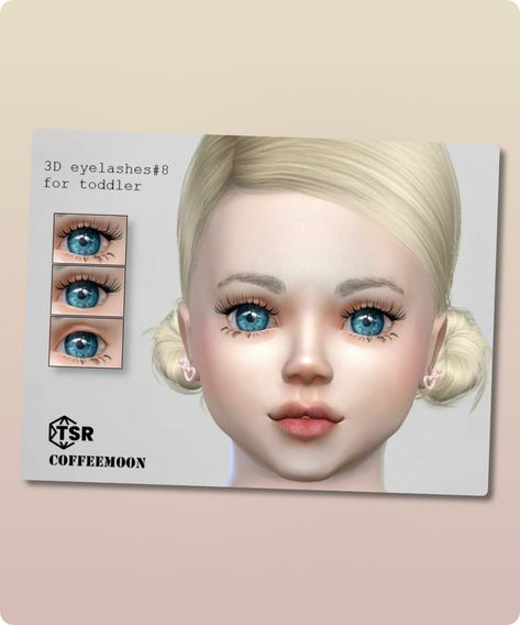 Sims 4 3D eyelashes N8 for toddler 3D lashes glasses category 2 colors 3 styles for female only: toddler HQ mod compatible Filesize: 221 KB Recoloring Allowed: See TOU on my profile page Polycount LOD 0 (highest): 436 Author: coffeemoon #sims4 #hq_mod #sims #toddler #gaming #glasses Sims 4 Cc Toddler Eyelashes, Sims 4 Toddler Eyelashes, Toddler Makeup, Infant Cc, Sims 4 Cc Download, The Sims 4 Skin, Sims 4 Cc Skin, Sims 4 Gameplay, Model Nails