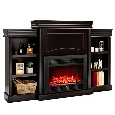 PRICES MAY VARY. Description Are you looking for a mantel with a fireplace? Our elegant fireplace TV stand will be a perfect choice for you! This TV cabinet is made of high quality MDF with excellent NC paint, which ensures great stability and durability. The spacious desktop will fit up to 40" flat screen TVs. The open shelves provide roomy storage space for your collections. Equipped with 2 heating options (750w/1500w), the electric fireplace can not only provide fast heating, but also save en Black Fireplace Tv Stands, Fireplace Tv Stand Decor Ideas, Tv Camino, Electric Fireplace Decor, Electric Fireplace Entertainment Center, Media Entertainment Center, Mantel Fireplace, Tiny Room, Electric Fireplace Heater