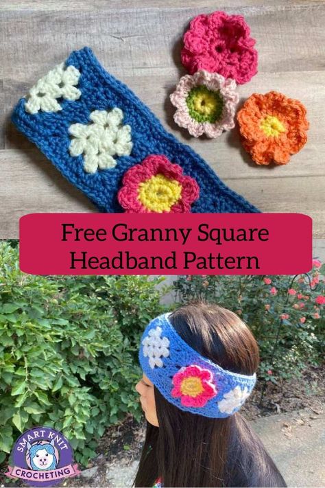 This super-easy crochet headband works up fast and makes a great gift for your favorite friend Granny Square Headband Pattern, Granny Stitch Headband, Crochet Granny Square Head Scarf, Crochet Granny Stitch Headband, Crochet Granny Stripe Headband, Flower Granny Square, Headband Pattern, Headbands For Women, Crochet Headband