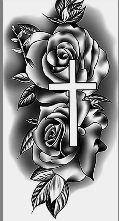 Rose Tattoos For Men, Cross Tattoos For Women, Hand Tattoos For Girls, Cross Tattoo For Men, Pretty Hand Tattoos, Roses Tattoo, Cross Tattoo Designs, Writing Tattoos, Tattoos For Black Skin