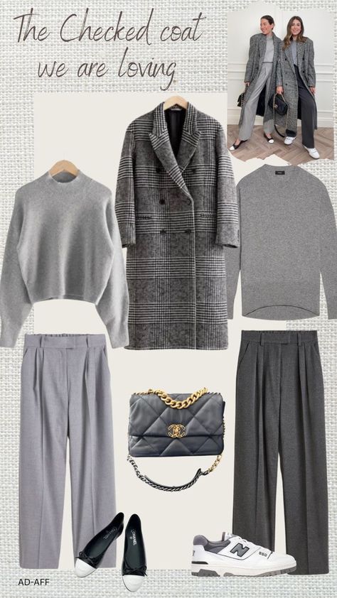 Grey Check Coat Outfit, Checked Coat Outfit, Grey Coat Outfit, Grey Blazer Outfit, Grey Outfits, Grey Sweater Outfit, How To Have Style, Neutral Capsule Wardrobe, Checked Coat