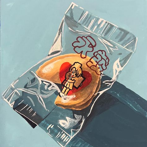 Fortune cookie from tonight’s live! The reference photo is included (swipe to see) The live is available now for subscribers (2.99/mo.) Daily Painting Just posted in my online store (KateBirchArt.com) Link in bio! Gouache on paper Paper size 6x6 inches with small white border $115 *** please note for international orders a customs tax may be required upon delivery *** #makearteveryday #gouacheartist #art #painting #illustration #illustrationartist #artofinstagram #gouacheart #gouacheartwork Fortune Cookie Drawing, Fortune Cookie Packaging, Fortune Cookie Painting, Fortune Cookie Illustration, Fortune Cookie Art, Colorful Fortune Cookies, Ceramic Fortune Cookie, Cookie Illustration, Chinese Takeaway