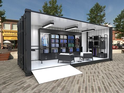 Ben Sherman Container Store by Jair Barrón, via Behance Butik Design, Container Coffee Shop, Shipping Container Design, Container Restaurant, Container Cafe, Container Conversions, Shipping Container Home Designs, Container Office, Container Buildings