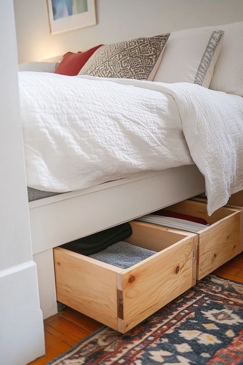 "Maximize your space with DIY Under-Bed Storage Solutions! 🛠️🛏️ Perfect for keeping your room clutter-free. #UnderBedStorage #DIYOrganization #SmallSpaceLiving" Under Bed Storage Diy, Diy Under Bed Storage, Diy Storage Bed, Room Clutter, Underbed Storage Drawers, Rv Renovation, Under Bed Drawers, Diy Rv, Rv Storage