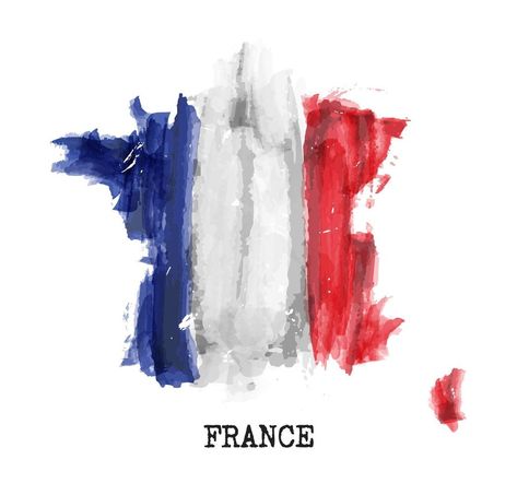 France flag watercolor painting design . Country map shape . Independence day concept 14 July 1789 . Vector . Flag Watercolor Painting, French Grunge, Europe Flag, French Symbols, Flag Watercolor, Football France, Red Rose Wreath, Flower Frame Png, Flag Painting