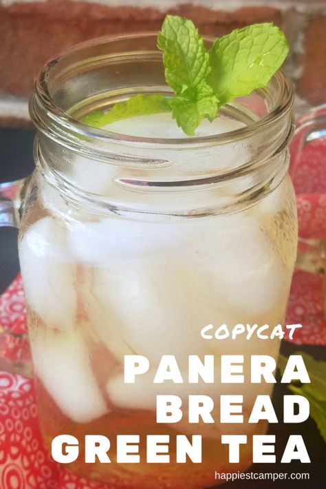 Copycat Panera Bread Green Tea - Make refreshing green tea just like Panera's at home! #tea #drinks #recipeoftheday Panera Green Tea, Copycat Panera Bread, Iced Green Tea Recipe, Sweet Green Tea, Panera Recipes, Slushy Drinks, Copycat Panera, Green Tea Drinks, Spa Food