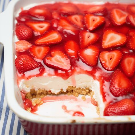 How to Make a Refreshing Strawberry Delight Graham Dessert, Canned Strawberries, Strawberry Delight, Vanilla Buttercream Frosting, Strawberry Slice, Strawberry Cream Cheese, Easy Strawberry, Creamy Desserts, Food Recepie