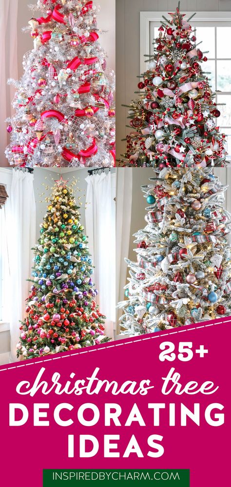 christmas tress decorated with unique themes and decor for the holiday season. Mini Christmas Tree Theme Ideas, Tinsel Tree Decorating Ideas, Christmas Tree Design Ideas, Creative Christmas Tree Ideas, Unique Christmas Tree Decorations, Christmas Tree Theme, Christmas Tree Decorating Ideas, Tree Decorating Ideas, Tree Theme