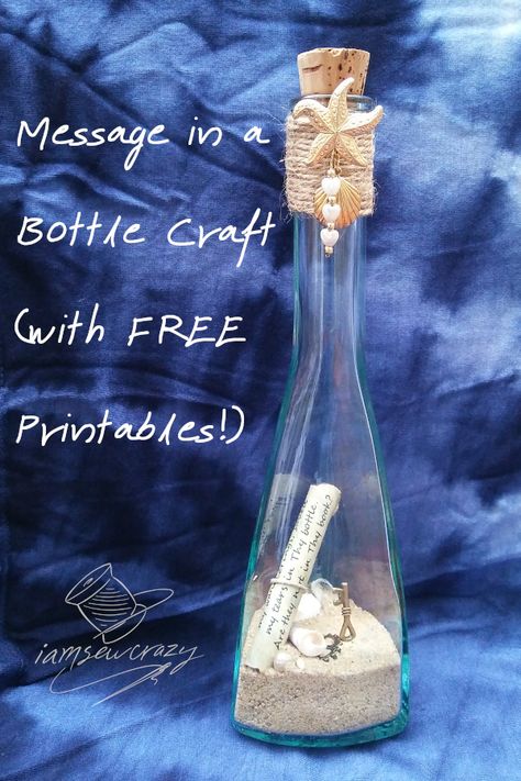 Message in a Bottle Craft (with Free Printables!) – I Am Sew Crazy Message In A Bottle Ideas, Message In A Bottle Craft, Beach Souvenirs, Seaside Home Decor, Group Crafts, Fun Party Themes, Tiny Necklace, Bottle Craft, Lake Decor