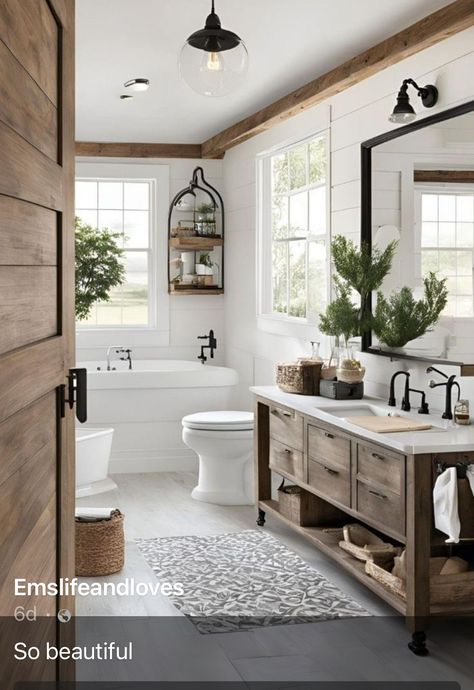 Farmhouse Master Bath, Modern Farmhouse Bathroom Ideas, Industrial Farmhouse Bathroom, Small Farmhouse Bathroom, Bathroom Lighting Ideas, Farmhouse Bathroom Ideas, Serene Nature, Bathroom Farmhouse Style, Plumbing Services