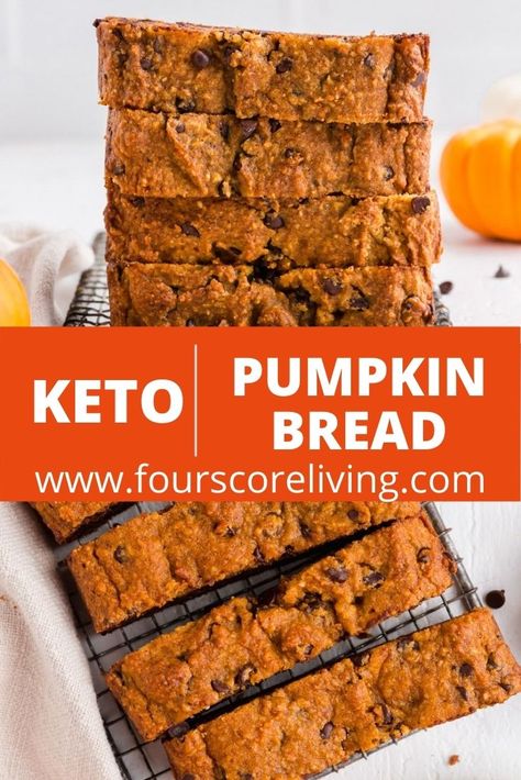 A Low Carb Keto Pumpkin Bread that is tender, sweet, and full of of the flavors of fall. You can add chocolate chips or leave them out. This low carb pumpkin bread makes incredible french toast. Keto Pumpkin Bread, Pain Naan, Postre Keto, Keto Pumpkin, Low Carb Low Sugar, Best Low Carb Recipes, Flavored Syrup, Low Carb Diet Recipes, Low Carb Dinner Recipes