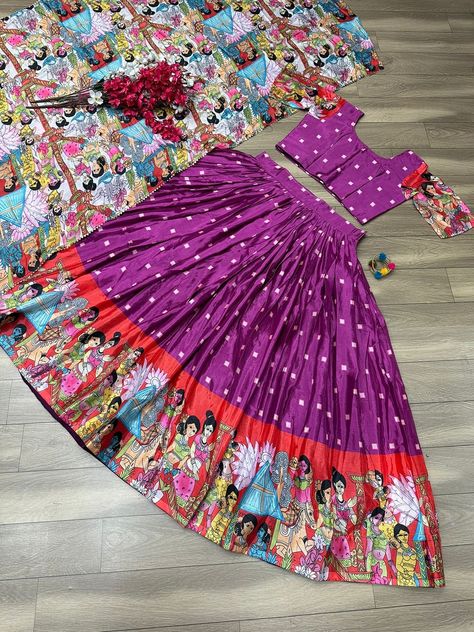 *👗💌 Launching Kalamkari Lehenga Choli👗💌* *Single Color Available* 👗 Choli👗 *Fabric:-* chinon *Inner:-* Micro Cotton *Work:-* Kalamkari Print *Size:-* M Upto L Margin XL upto 2xl Margin *(Fully Stitched)* 👗Lehenga👗 *Fabric:-* chinon *Inner:- * Micro Cotton *Work:-* Kalamkari Print *Flair:-* 3 Meter 👗Dupatta👗 *Fabric:-* chinon&kalamkari print *Work:-* Lace Border *Size:-* 2.30 Meter 👉Rate:-1350/- *💕One Level Up💕* *👌A one Quality Kalamkari Lehenga, Lehanga For Kids, Crop Tops For Kids, Easy Rangoli Designs Videos, Kalamkari Print, Lehenga Fabric, Stitched Lehenga, Kids Lehenga, Kids Dress Patterns