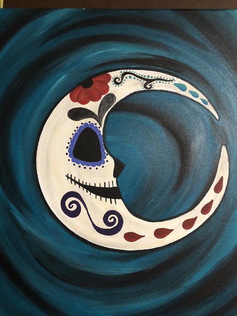 Dia De Los Muertos Canvas Painting Ideas, Mexican Canvas Painting Ideas, Day Of The Dead Painting Ideas, Dia De Los Muertos Painting Ideas, Sugar Skull Pumpkin, Halloween Canvas Paintings, Sugar Skull Painting, Black Canvas Paintings, Middle School Art Projects