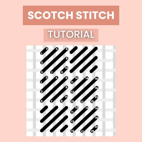 Check this complete tutorial about the Scotch Needlepoint Stitch, step by step with an explanatory diagram to learn everything about this pattern. Explore different types of stitches to improve your needlepoint experience. Needlepoint Stitch Guides, Needlepoint Background Stitches, Needlepoint Finishing Ideas, Different Types Of Stitches, Needlepoint Background, Stitch Step By Step, Needlepoint Finishing, Needlepoint Projects, Needlepoint Stitch