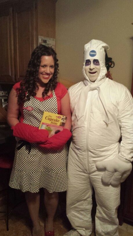 Betty Crocker & Pillsbury Dough Boy Pillsbury Halloween Costume, Betty Crocker Costume, Pilsbury Doughboy Costume Diy, Pillsbury Doughboy Costume, Pillsbury Doughboy Drawing, Ventriloquist Dummy Costume, Cheap Halloween Diy, Pillsbury Dough, Pillsbury Doughboy