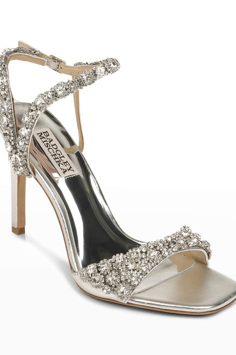 Get free shipping on Badgley Mischka Galia Metallic Crystal Stiletto Sandals at Neiman Marcus. Shop the latest luxury fashions from top designers. Sparkly Wedding Shoes, Elegant Sandals, Badgley Mischka Shoes, Evening Sandals, Crystal Shoes, Womens Stilettos, Embellished Sandals, Wedding Heels, Stiletto Sandals