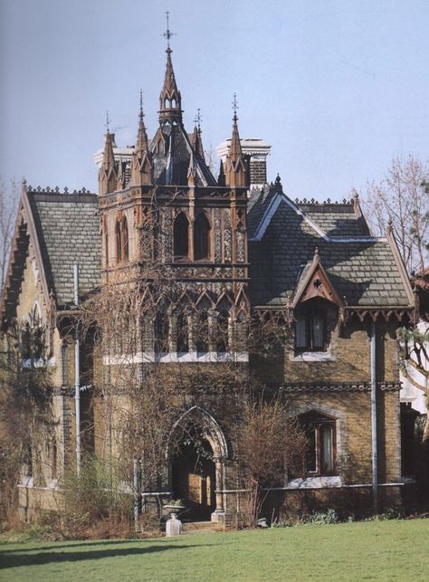 A charming house in the the Gothic style - a dream home indeed!  (Holly Lodge Highgate London 1865)  ~Splendor Gothic Manor House, Gothic Manor Exterior, Manor In The Woods, Gothic Style House, Gothic Village, English House Exterior, Gothic House Exterior, Gothic Exterior, Holly Village