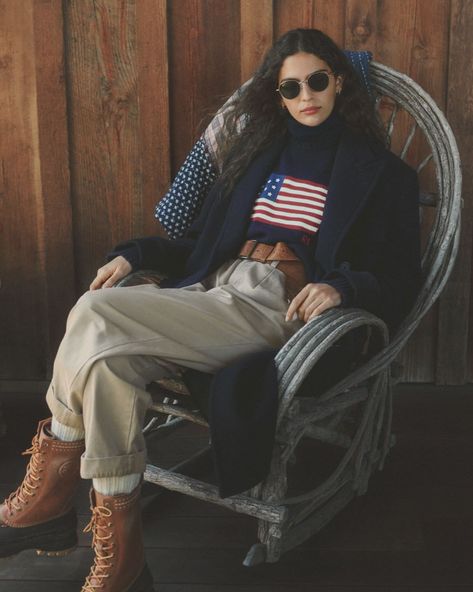 Ralph Lauren Editorial, Polo Ralph Lauren Women Outfits, Ralph Lauren Sweater Outfit, Men Fall 2023, Polo Ralph Lauren Outfits, 2023 Images, Flag Sweater, Polo Outfit, Mountain Outfit