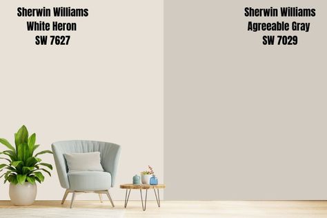 Aesthetic White Vs Agreeable Gray, Shoji White Vs Agreeable Gray, Sw White Heron Walls, Agreeable Gray Lightened 25%, Agreeable Gray 50% Lighter, Agreeable Gray Color Strip, Sherman Williams Agreeable Gray, Sw White Heron, White Heron Sherwin Williams