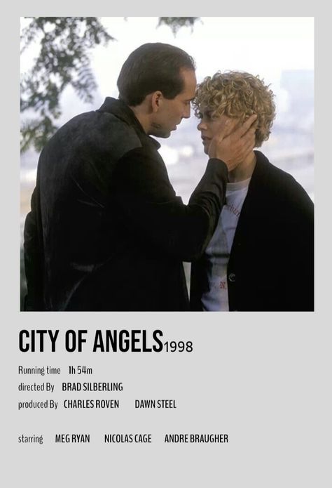 City Of Angels Movie Poster, Meg Ryan City Of Angels, City Of Angels Movie, Nice Movies, Meg Ryan Movies, Helpless Romantic, Movies Journal, Movie Polaroids, Movie Suggestions