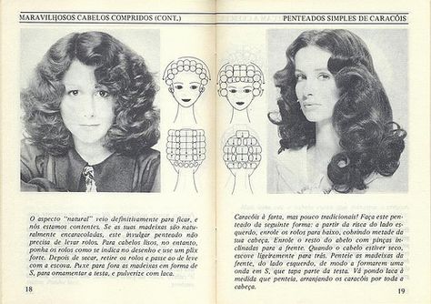 70s Roller Pattern, 70s Hair Rollers Tutorial, 70s Curl Pattern, 70s Curls Tutorial, Vintage Curler Pattern, 1975 Hairstyles, Curler Pattern, Long Hair Vintage, Hair Rollers Tutorial