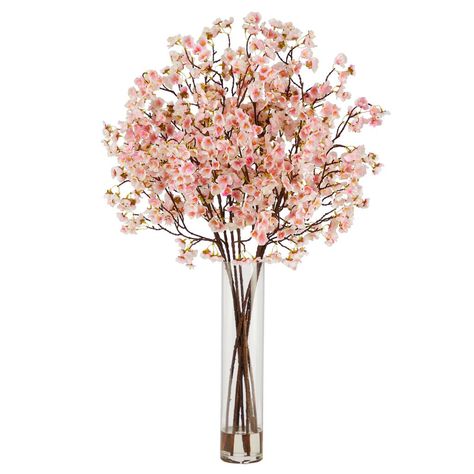 32" Artificial Cherry Blossom Arrangement with Glass Cylinder Vase | Michaels Cherry Blossom Arrangement, Artificial Cherry Blossom Tree, Plant In Glass, Peonies And Hydrangeas, Glass Cylinder Vases, Pink Cherry Blossom, Spring Awakening, Glass Cylinder, Silk Plants