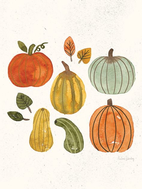 We print Pumpkins + Gourds by Pauline Stanley on a bright white canvas using a printing process that covers the entirety of the canvas to ensure the most accurate depiction of the artist’s original work. Expert crafters strive to make each canvas art print the unique masterpiece your home deserves. Our framed wall art is hand-crafted and made to order to give a high quality and professional appearance. Each canvas print has preinstalled D-rings attached to the back of the product to make hanging Fall Pumpkin Painting Party, Fall Prints Aesthetic, Painting Of Pumpkins, Painted Pumpkins On Wood, Painting Of A Pumpkin, Fall Art Print, Fall Abstract Art, Fall Aesthetic Art, Pumpkin Illustration Autumn