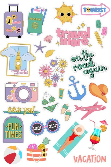 Unique Sticker Designs for Scrapbook Enthusiasts 👆 Click the link, Then Elevate Your Designs on the Site sticker book ideas free printables sticker book ideas aesthetic sticker book design ideas book lover sticker design sticker book decoration sticker book ideas sticker book aesthetic sticker book cover ideas sticker book cover design sticker book tattoo ideas sticker bookmark sticker book diy Vacation Stickers Printable, Summer Vacation Scrapbook Ideas, Scrapbook Vacation Ideas, Summer Stickers Aesthetic, Designs For Scrapbook, Book Aesthetic Sticker, Sticker Book Diy, Book Design Ideas, Vacation Stickers